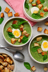 Finnish Spinach Soup Pinaattikeitto wit eggs . top veiw