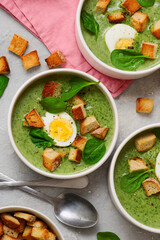 Finnish Spinach Soup Pinaattikeitto wit eggs . top veiw