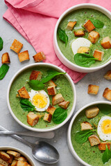 Finnish Spinach Soup Pinaattikeitto wit eggs . top veiw