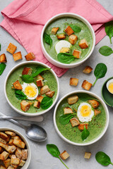 Finnish Spinach Soup Pinaattikeitto wit eggs . top veiw