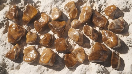 Shiny Brown Stones on Sandy Surface, Gemstone Texture Background