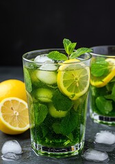 Fototapeta premium Refreshing Mint Lemonade: Icy Green Drink with Lemon & Mint