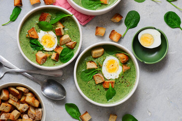 Finnish Spinach Soup Pinaattikeitto wit eggs . top veiw