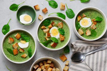 Finnish Spinach Soup Pinaattikeitto wit eggs . top veiw
