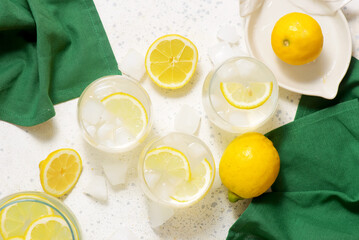 Homemade lemonade in the glass .top veiw