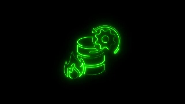 Glowing neon disaster recovery icon isolated on black background. HD Video motion graphic animation.