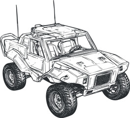 Detailed sketch of an offroad buggy vehicle showing large tires and rugged design for adventurous terrain © vadymstock