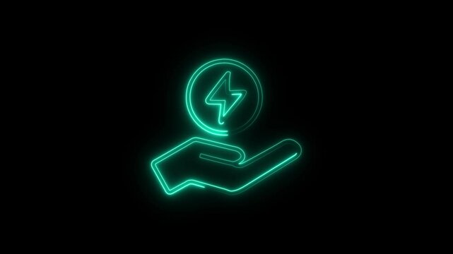 Glowing neon energy efficient icon isolated on black background. HD Video motion graphic animation icon.