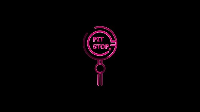 Glowing neon pit stop icon isolated on black background. HD Video motion graphic animation.