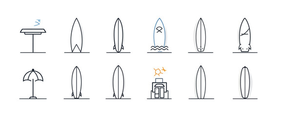 icon sheet, simple shapes, Surfboard icons