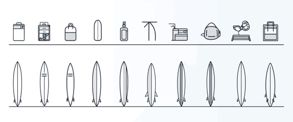 icon sheet, simple shapes, Surfboard icons