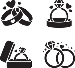 Wedding Ring silhouette set vector illustration isolated On Transparent Background