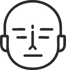 Minimalist line art icon of a calm human face with closed eyes and neutral expression