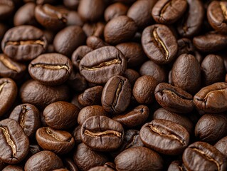 Naklejka premium Aromatic Roasted Coffee Beans - Full Frame Rich Brown Texture and Detail
