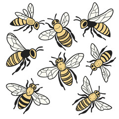 Bee silhouette set bundle vector