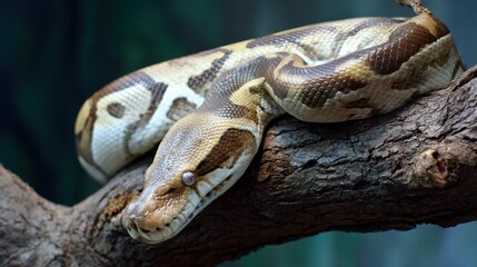 Fototapeta premium Ball Python Resting on a Branch: Captive Wildlife