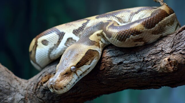 Ball Python Resting on a Branch: Captive Wildlife