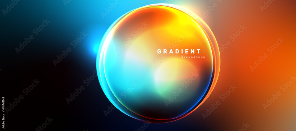 Aufkleber futuristic sphere with glowing gradients on dark gradient background.
