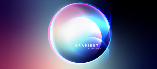 Futuristic sphere with glowing gradients on dark gradient background.	