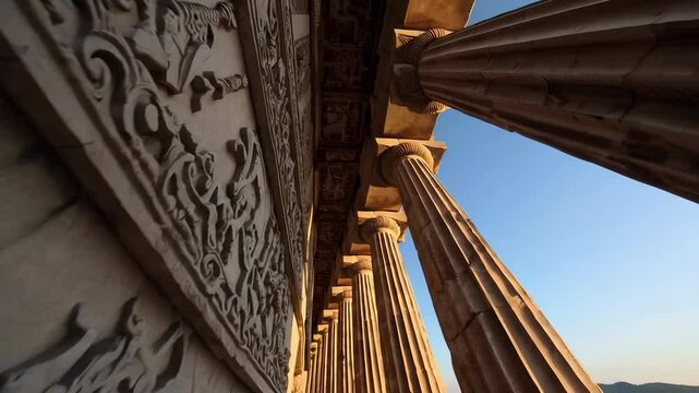 Majestic columns and intricate friezes of ancient temple