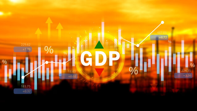 GDP business concept, GDP Gross Domestic Product Gross Domestic Product GDP improvement concept, Arrow and charts, Business growth measure for size of economy compiled for country.