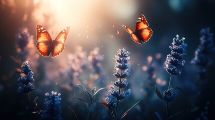 Magical butterflies dance among lavender