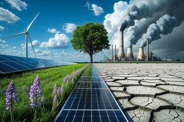 Climate Change Contrast Clean Energy vs. Pollution and Drought