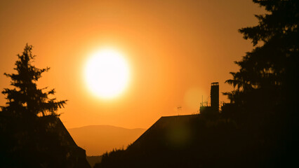 Beautiful sunset timelapse at Sabatini gardens near Royal palace in Madrid, Spain