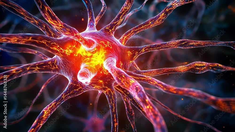 Poster glowing virtual neural network representing artificial intelligence and machine learning concepts, a
