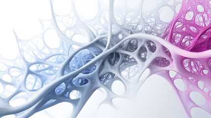Abstract 3D Render of Intertwined Network Blue Pink Fractal