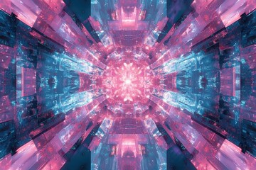 Electric Pink and Cyan Mist in Futuristic Symmetrical Abstract Design