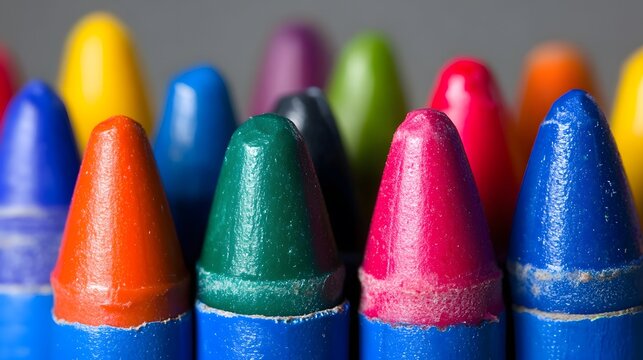 Close-up Colorful Crayons Group Macro Shot