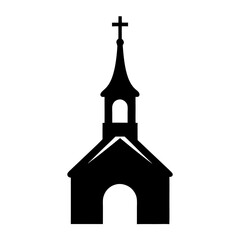 Silhouette of a Simple Church Building with a Cross on Top