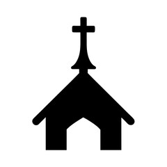 Simple church silhouette with cross on top, a symbol of faith