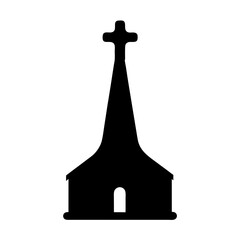 Silhouette of a simple church building with a cross at the top