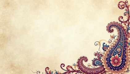 Subtle paisley motif on a textured cream background, art, retro