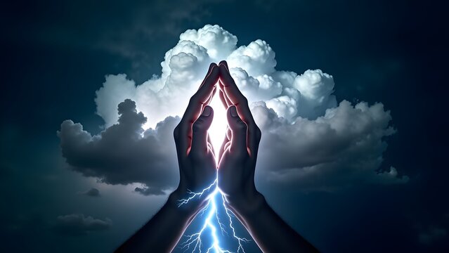 storm-cloud praying hands with psalm 107:29 lightning revelation