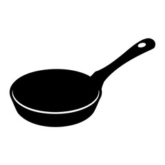 Simple black silhouette of a frying pan with a handle on white