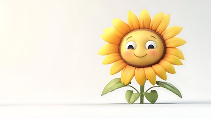 A whimsical 3D sunflower character with an adorable expression and round features isolated on a white background generative ai