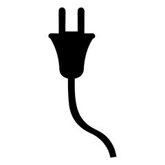 Silhouette of an electric plug with a curved cord on a white background