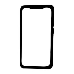 Outline of smartphone with blank screen, isolated on white background