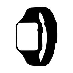 Black silhouette of a modern smartwatch with a square display screen
