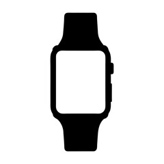 Black silhouette of a modern smartwatch with a blank white screen display