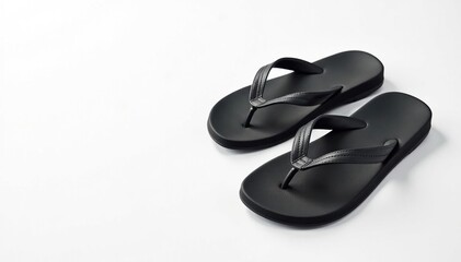 Single black flip-flop on white background, studio shot , simple, macro, clean