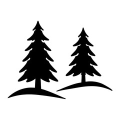 Silhouette of two coniferous trees on a small hill landscape