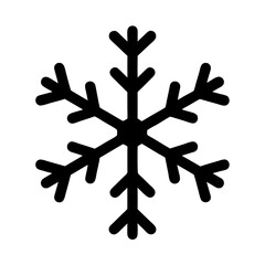 A stylized black snowflake illustration with a distinctive six branched design