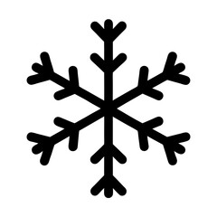 A bold black six pointed snowflake design isolated on a white background
