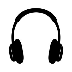 Simple black and white silhouette of over ear headphones for listening