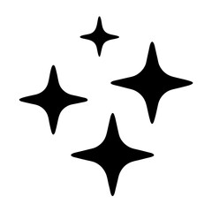 Four stylized black stars on a white background, representing sparkle and shine