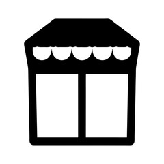 Store front black and white icon representing retail business building